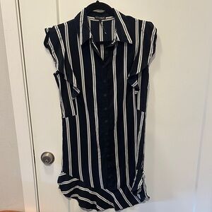INTERMIX Navy and White Striped Button Down Shirt